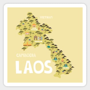 Laos Illustrated Map Magnet